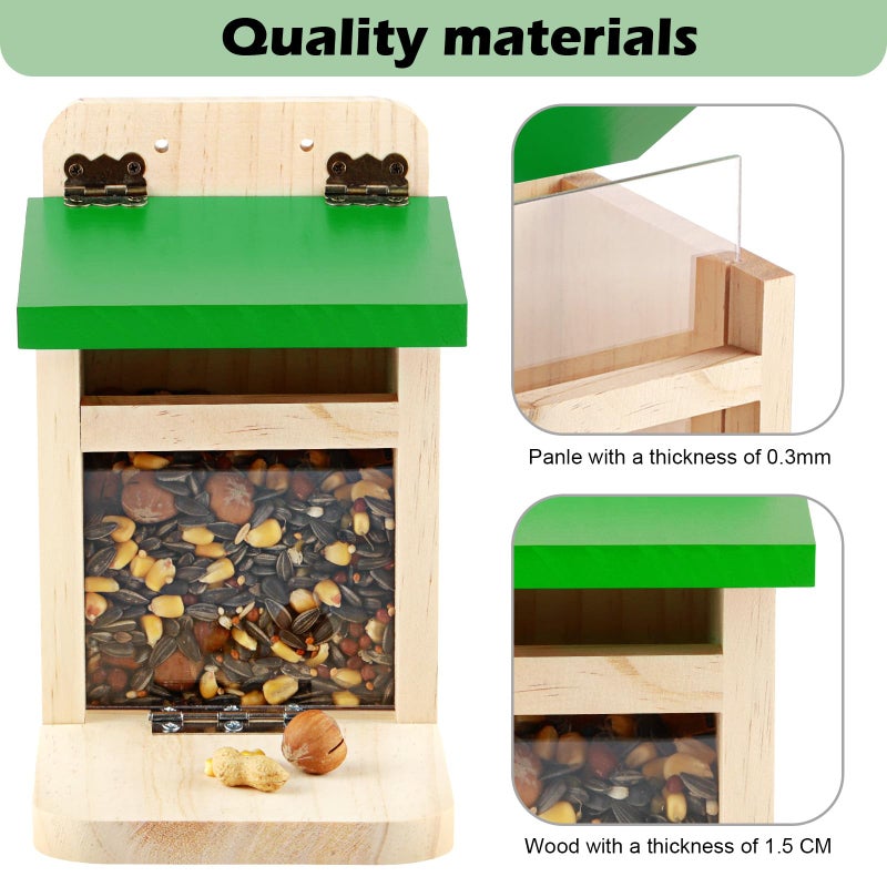 MIXXIDEA Squirrel Feeders for Outside Garden, Wooden Squirrel Feeder Box,Squirrel Feeding Stations with Green Cover, Easy to Fill Squirrel Feeding House(Green-1pk) - Image 4